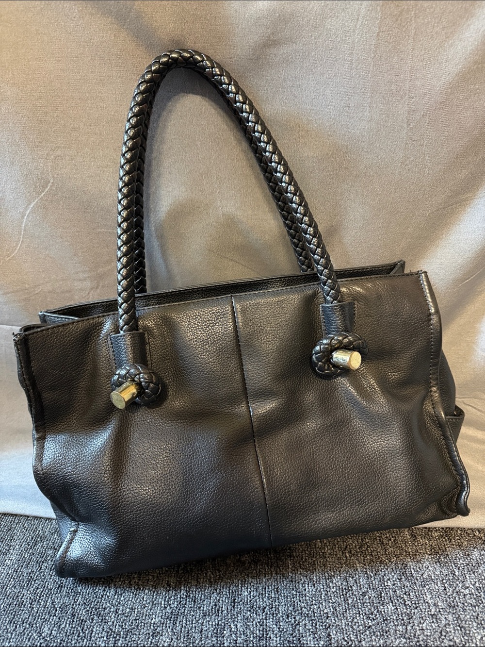 Sondra Roberts braided handle bag in black 100% leather